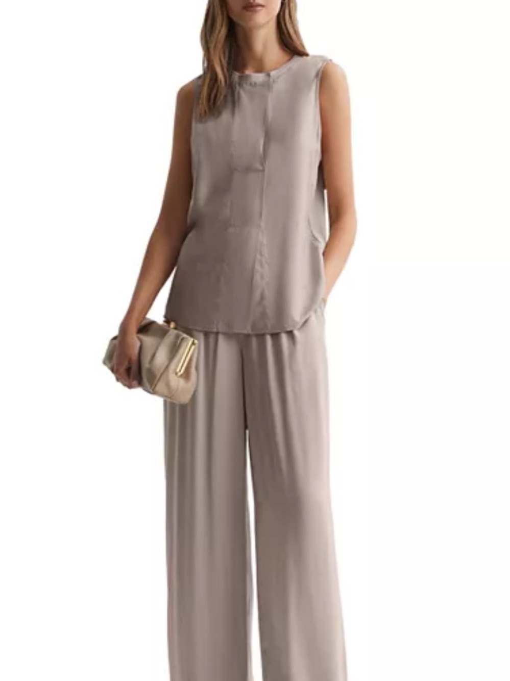 REISS Jennifer Sleeveless Blouse in stone size Medium - Picture 2 of 13